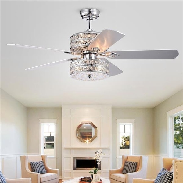 Warehouse Of Tiffany CFL-8356REMO-CH 52 in. Empire Indoor Remote Controlled Ceiling Fan with Light Kit; Chrome CFL-8356REMO/CH - main